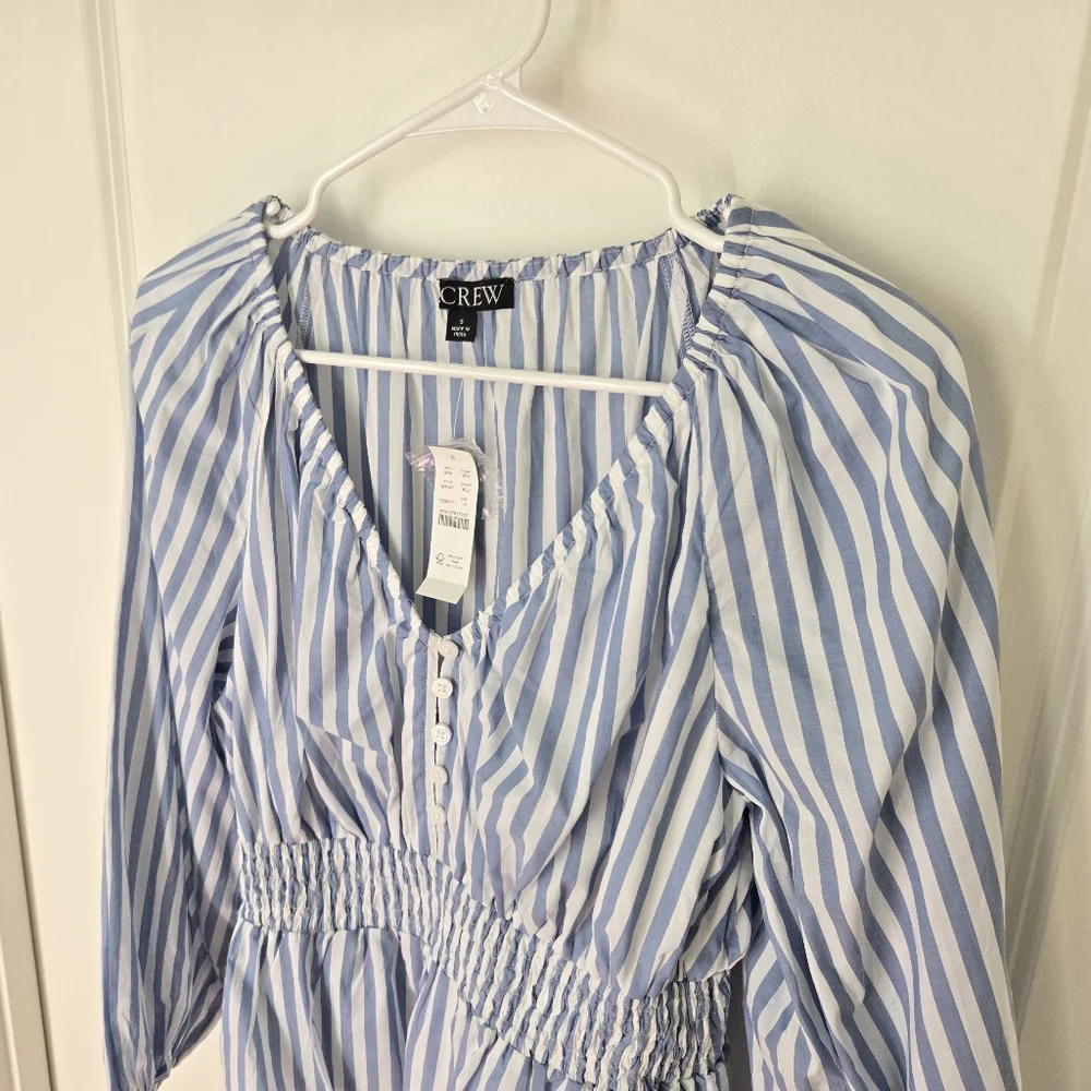 NWT J.Crew V-Neck Smocked Waist Striped Top Sz S - Picture 6 of 14